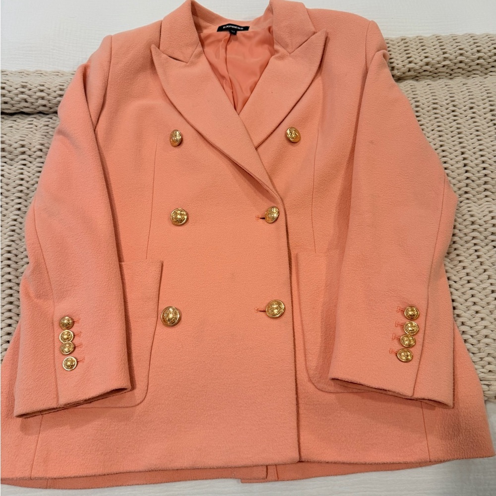 Express Women's Coral Double-Breasted Blazer